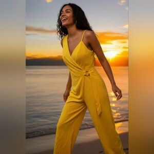 Elegant Yellow Wrap Jumpsuit